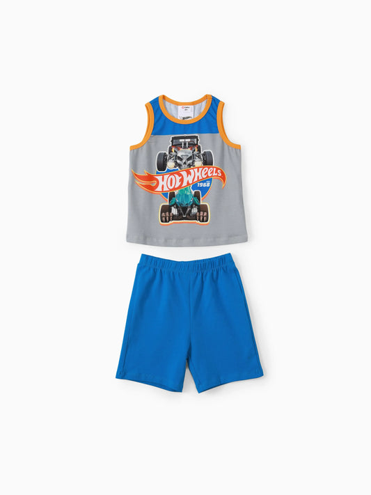 Hot Wheels 2pcs Toddler Boy Naia Colorblock Tank Top and Elasticized Cotton Shorts set Blue