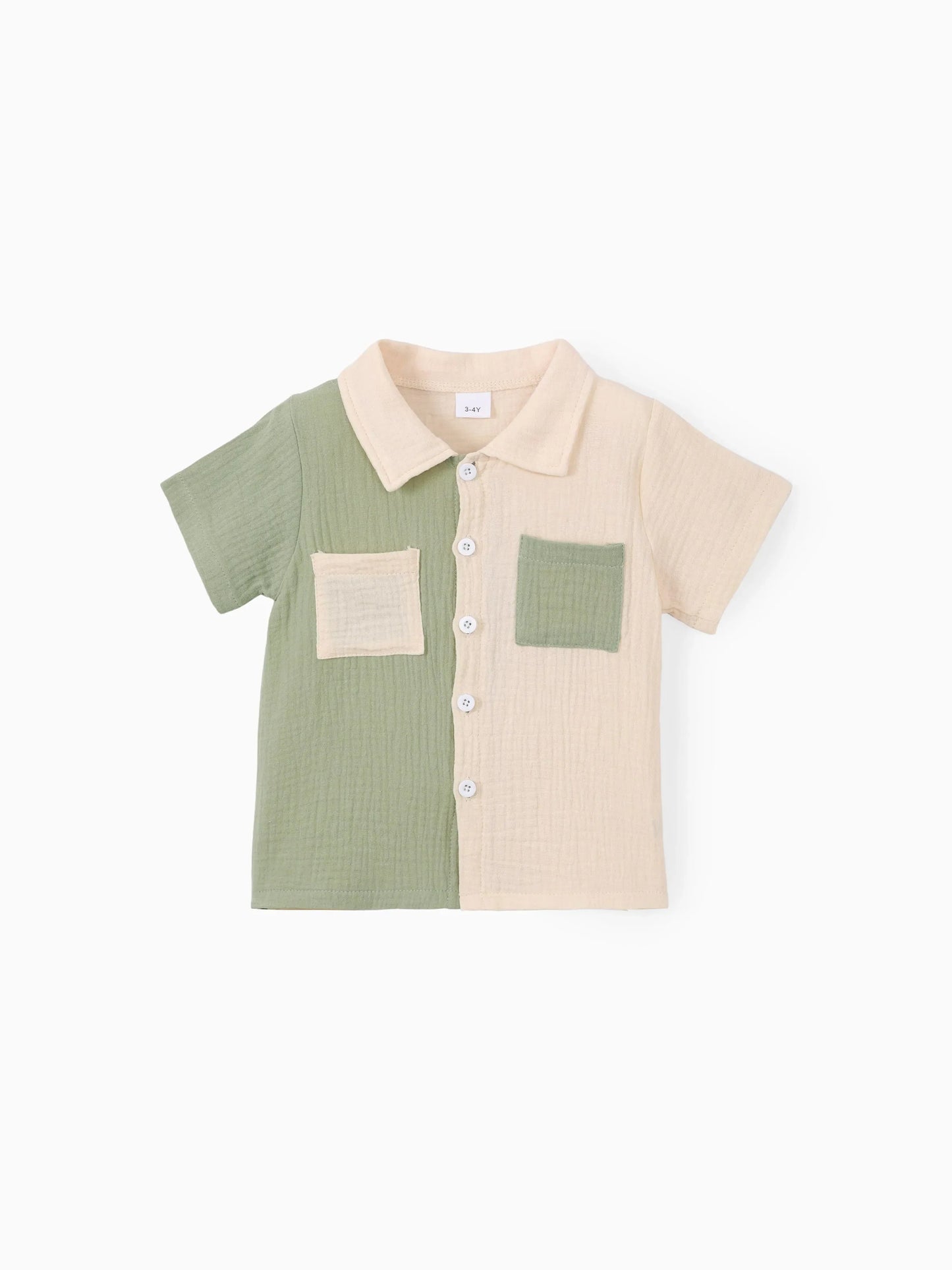 Toddler Boy 3pcs Textured Lapel Shirt and Solid Tee and Shorts Set Color block