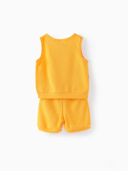 Toddler Boy 2pcs Dino Print Tank Top and Shorts Set Yellow