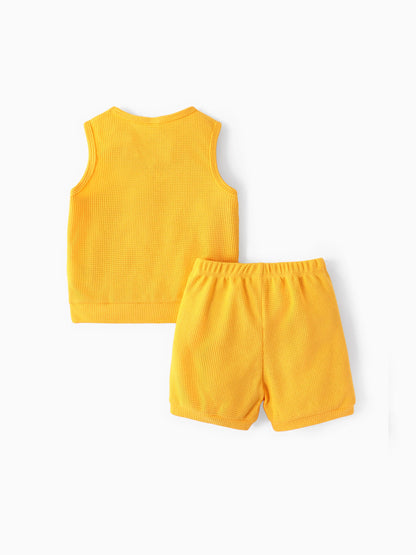 Toddler Boy 2pcs Dino Print Tank Top and Shorts Set Yellow