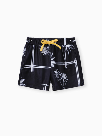 2pcs Toddler Trendy Boy Floral Tree Print Tee and Shorts Set Yellow