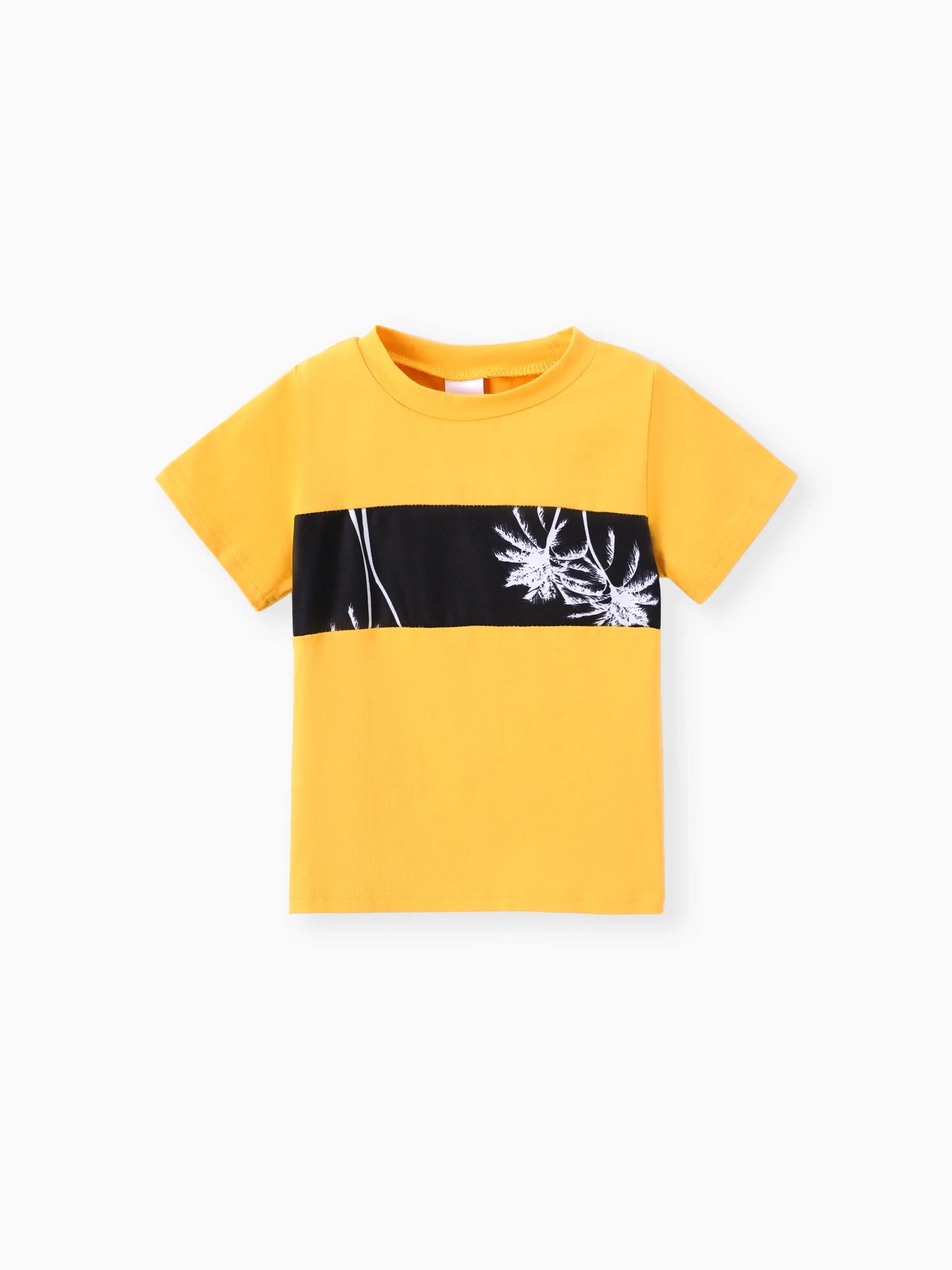 2pcs Toddler Trendy Boy Floral Tree Print Tee and Shorts Set Yellow