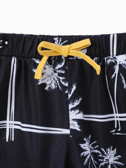 2pcs Toddler Trendy Boy Floral Tree Print Tee and Shorts Set Yellow