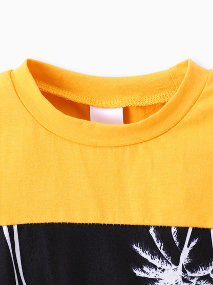 2pcs Toddler Trendy Boy Floral Tree Print Tee and Shorts Set Yellow