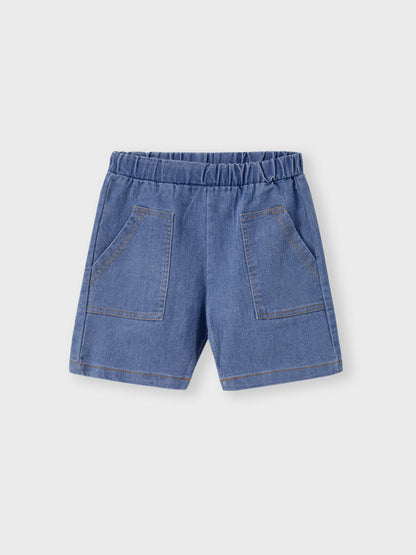 2pcs Toddler Boy Playful Denim Pocket Design Shorts and Vehicle Print Tee set White