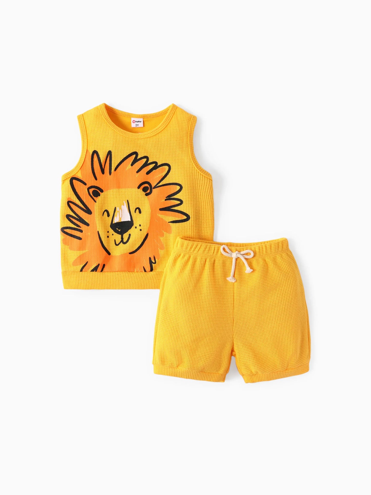 Toddler Boy 2pcs Dino Print Tank Top and Shorts Set Yellow
