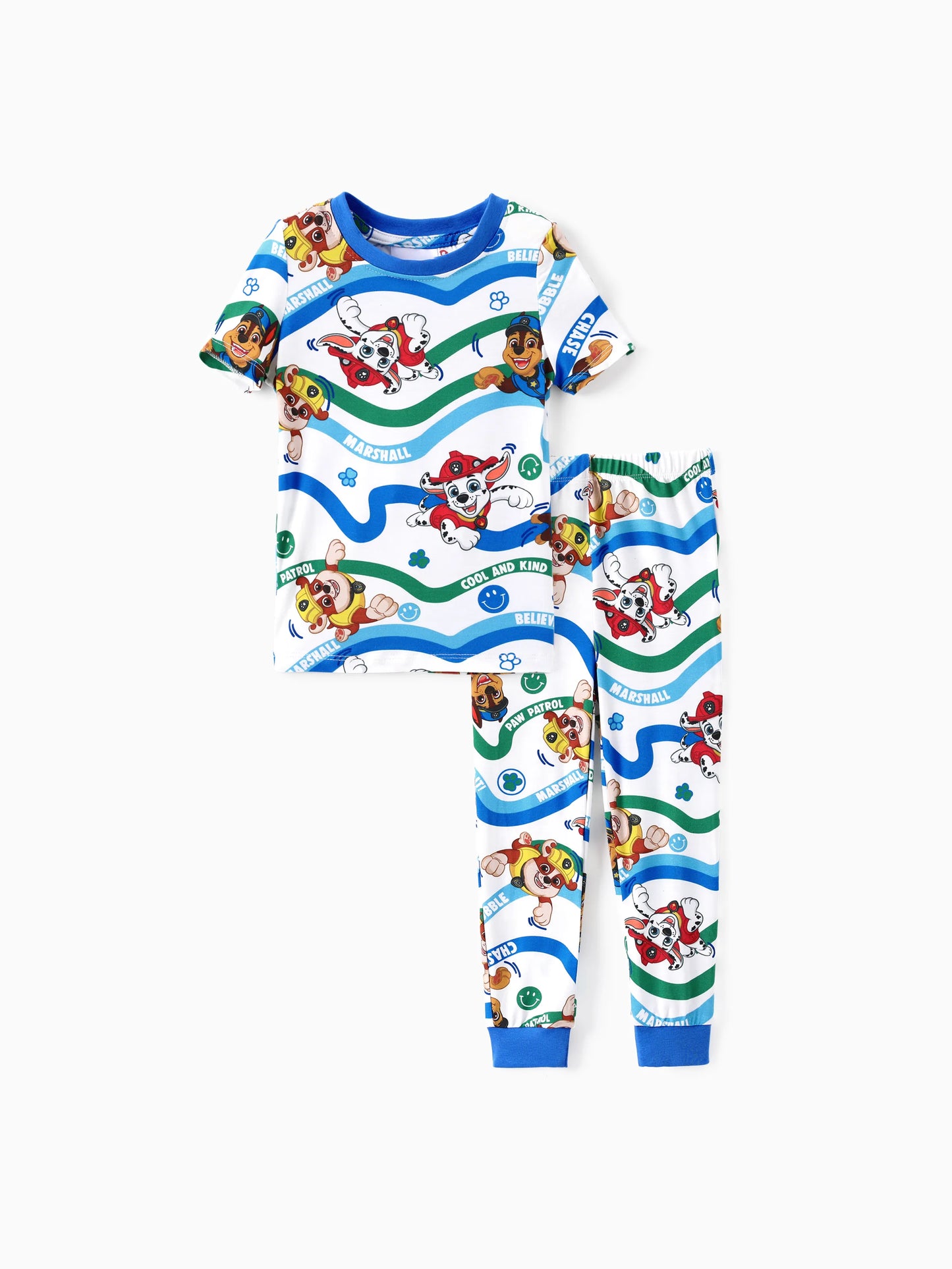 PAW Patrol Bamboo Toddler Boy 2pcs Chase/Marshall/Rubble Snug-Fitting Pajamas Set Blue