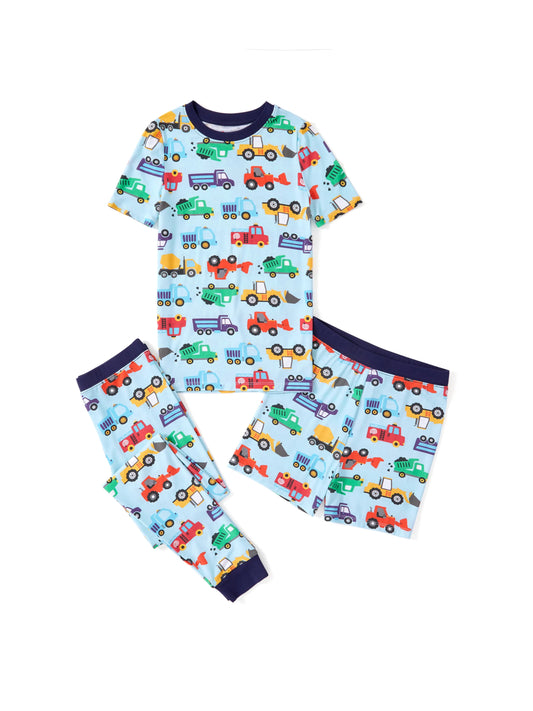 Toddler / Kids Christmas / Halloween Pajamas 3-Piece Bamboo Pajama Set 2-in-1 Look for 4 Seasons (Snug-Fitting) Light Blue