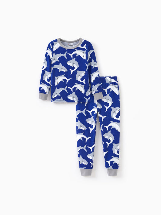 Halloween Pajamas Set with Childlike Print 2-piece Snug fit Organic Cotton Pajamas for Toddler / Kids Girls / Boys Deep Blue