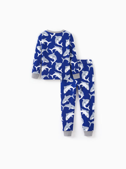 Halloween Pajamas Set with Childlike Print 2-piece Snug fit Organic Cotton Pajamas for Toddler / Kids Girls / Boys Deep Blue