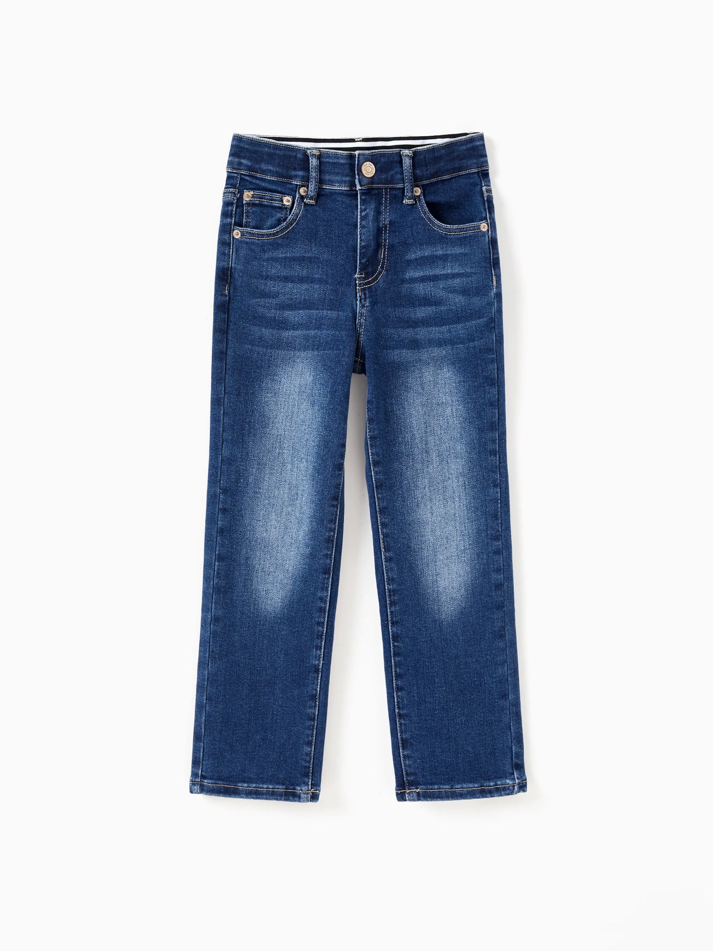 Solid Color Elastic Waist Soft Stretchy Comfortable Casual Jeans Cotton Bottoms with Pockets Deep Blue