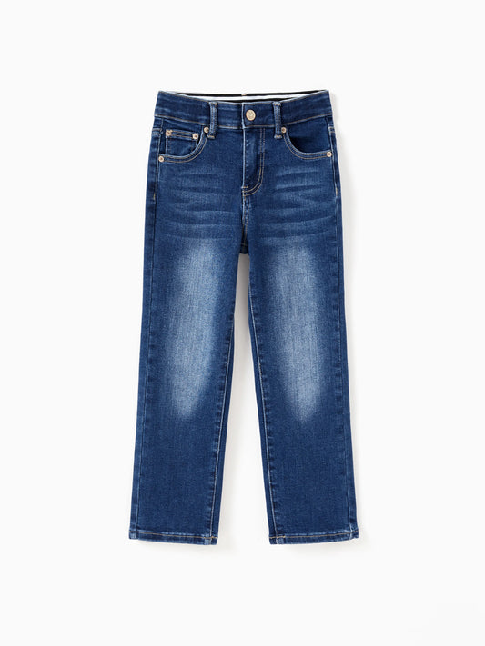 Solid Color Elastic Waist Soft Stretchy Comfortable Casual Jeans Cotton Bottoms with Pockets Deep Blue