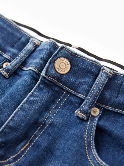 Solid Color Elastic Waist Soft Stretchy Comfortable Casual Jeans Cotton Bottoms with Pockets Deep Blue