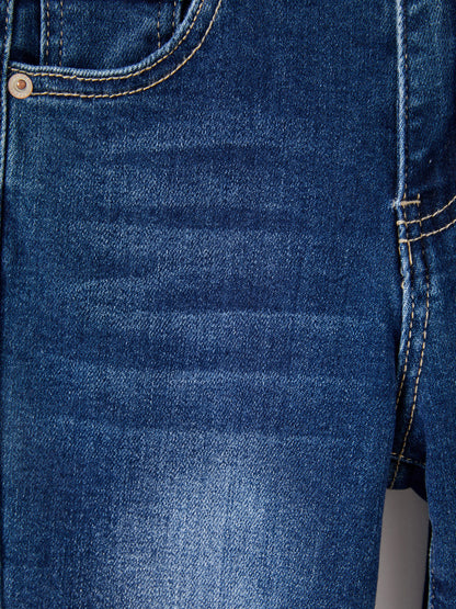 Solid Color Elastic Waist Soft Stretchy Comfortable Casual Jeans Cotton Bottoms with Pockets Deep Blue