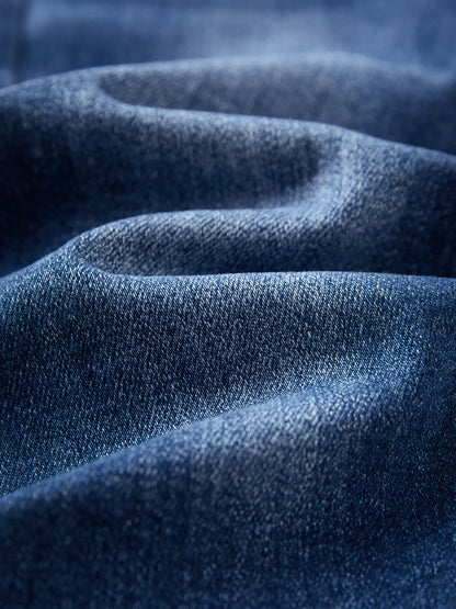 Solid Color Elastic Waist Soft Stretchy Comfortable Casual Jeans Cotton Bottoms with Pockets Deep Blue