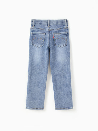 Solid Color Elastic Waist Soft Stretchy Comfortable Casual Jeans Cotton Bottoms with Pockets Light Blue