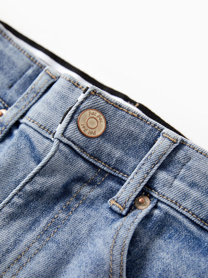 Solid Color Elastic Waist Soft Stretchy Comfortable Casual Jeans Cotton Bottoms with Pockets Light Blue