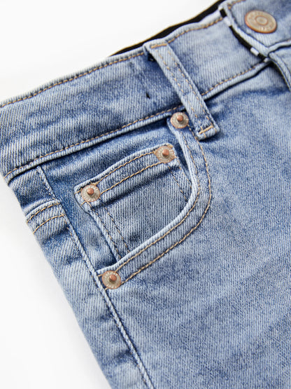 Solid Color Elastic Waist Soft Stretchy Comfortable Casual Jeans Cotton Bottoms with Pockets Light Blue