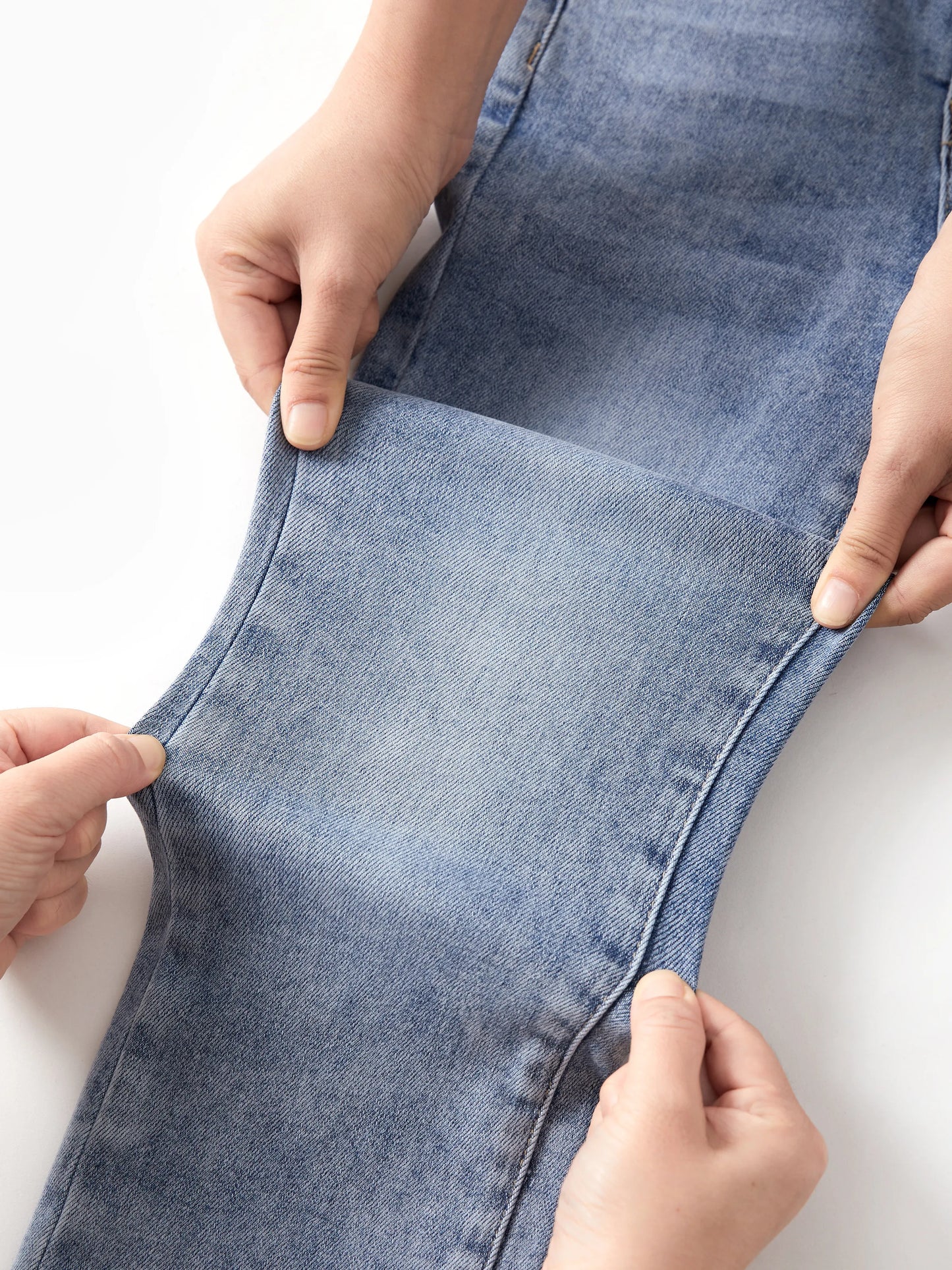 Solid Color Elastic Waist Soft Stretchy Comfortable Casual Jeans Cotton Bottoms with Pockets Light Blue