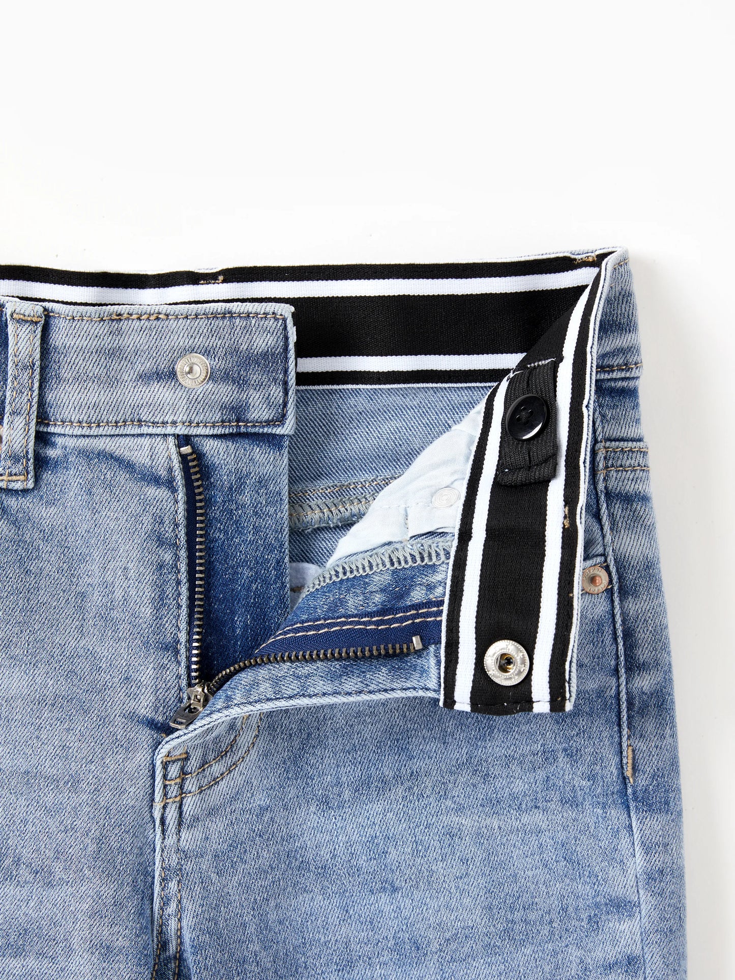 Solid Color Elastic Waist Soft Stretchy Comfortable Casual Jeans Cotton Bottoms with Pockets Light Blue