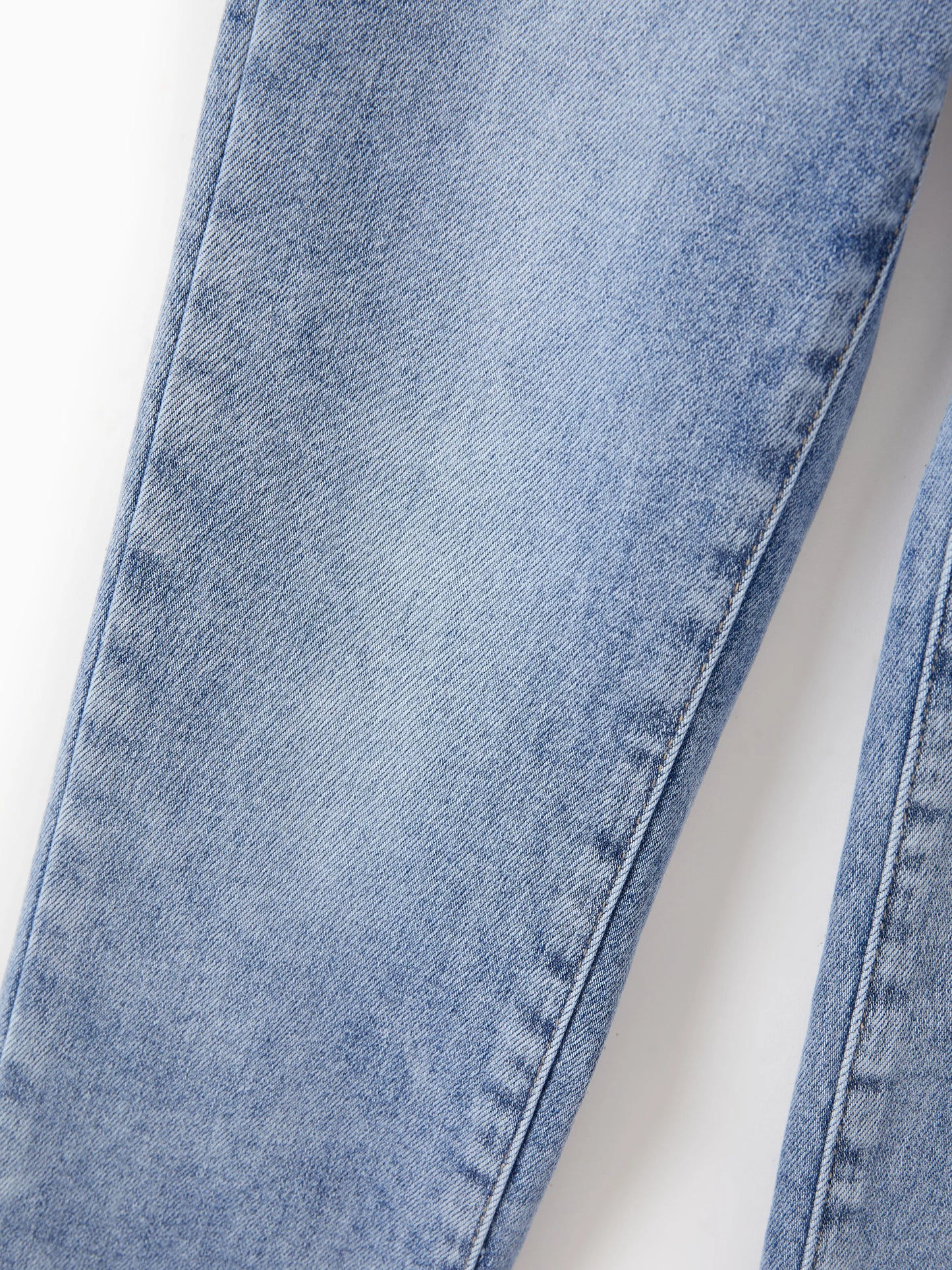 Solid Color Elastic Waist Soft Stretchy Comfortable Casual Jeans Cotton Bottoms with Pockets Light Blue