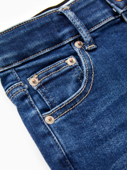 Solid Color Elastic Waist Soft Stretchy Comfortable Casual Jeans Cotton Bottoms with Pockets Deep Blue