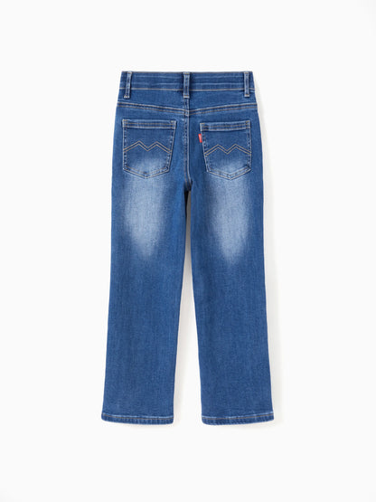 Solid Color Elastic Waist Soft Stretchy Comfortable Casual Jeans Cotton Bottoms with Pockets Blue