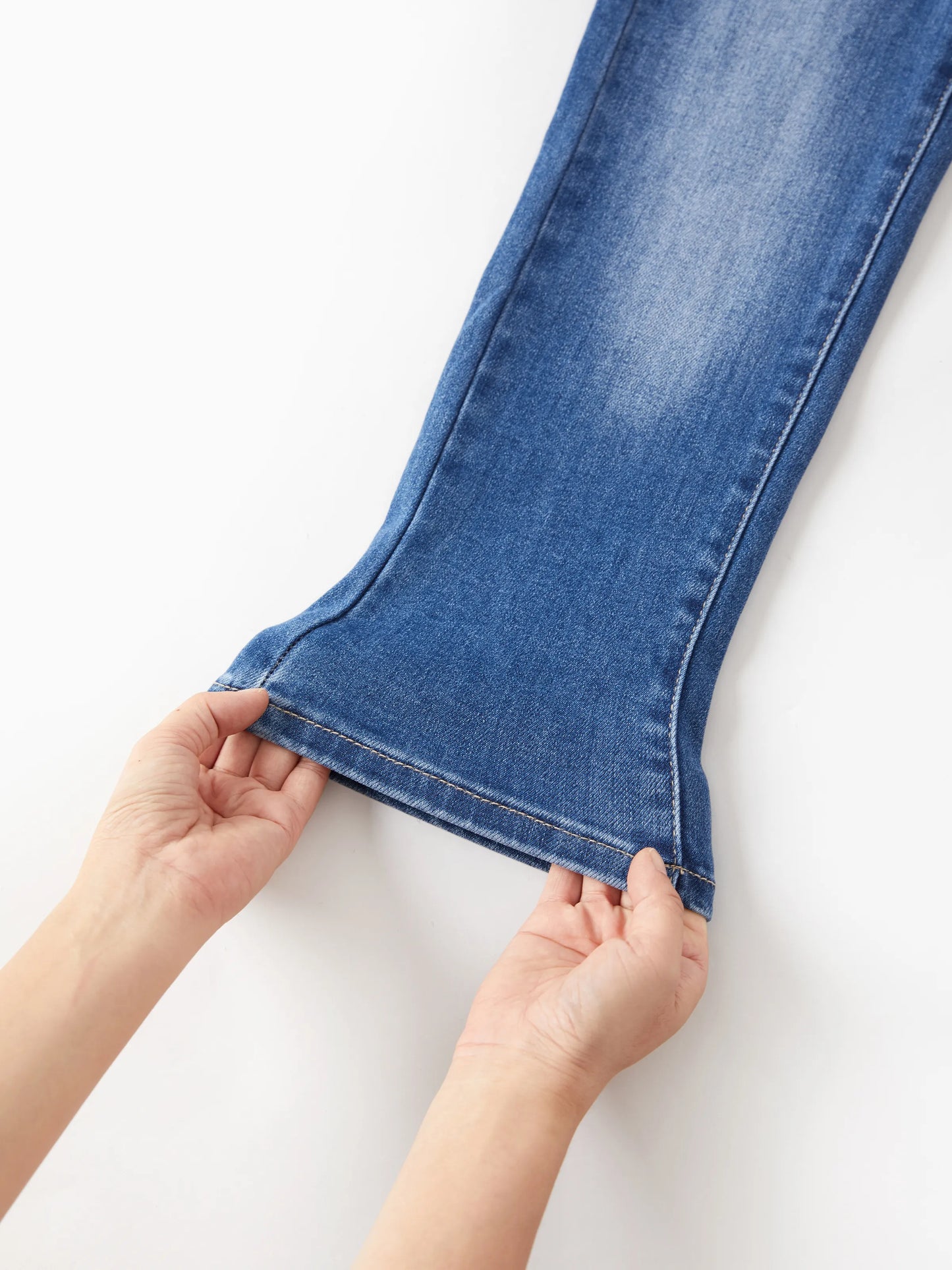 Solid Color Elastic Waist Soft Stretchy Comfortable Casual Jeans Cotton Bottoms with Pockets Blue