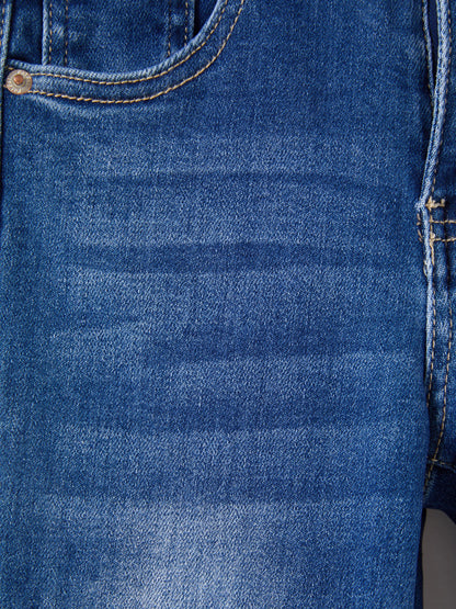 Solid Color Elastic Waist Soft Stretchy Comfortable Casual Jeans Cotton Bottoms with Pockets Blue