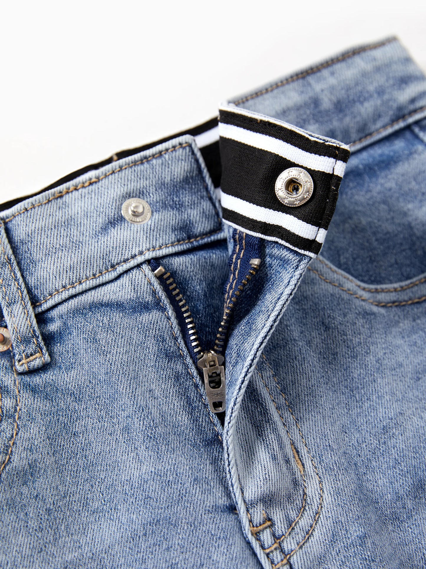 Solid Color Elastic Waist Soft Stretchy Comfortable Casual Jeans Cotton Bottoms with Pockets Light Blue