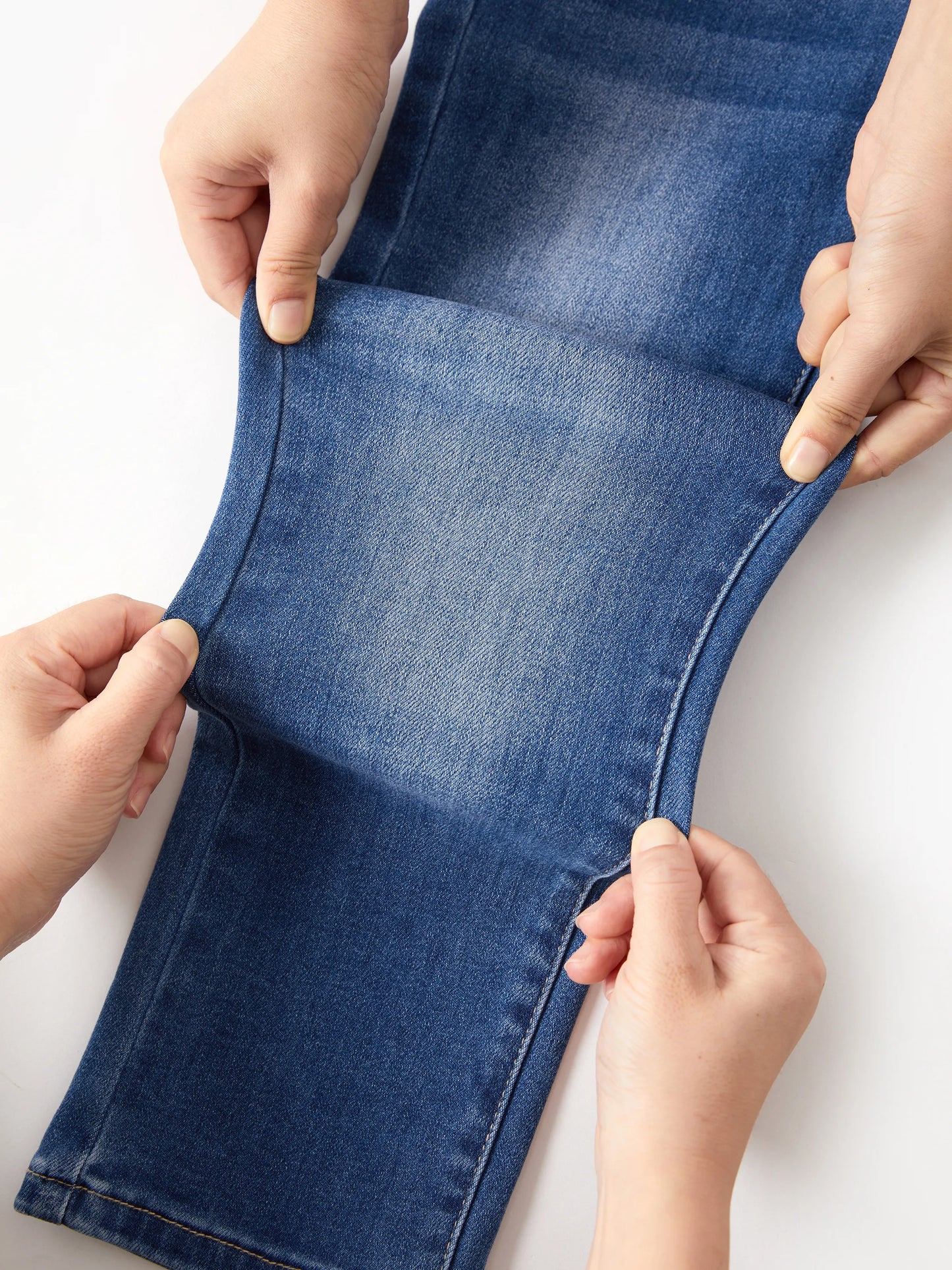Solid Color Elastic Waist Soft Stretchy Comfortable Casual Jeans Cotton Bottoms with Pockets Blue