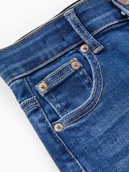 Solid Color Elastic Waist Soft Stretchy Comfortable Casual Jeans Cotton Bottoms with Pockets Blue