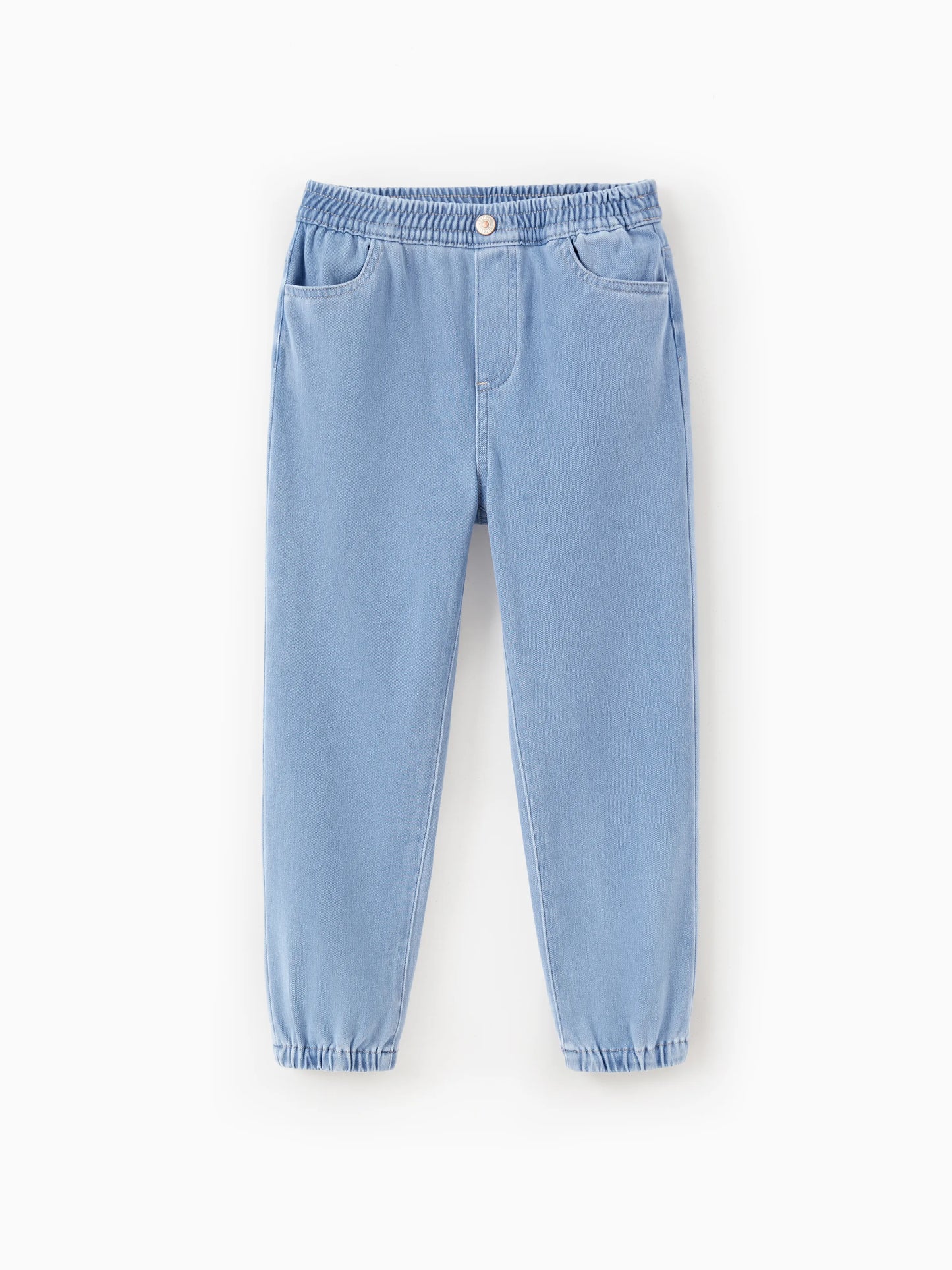 Kids Elastic Waist Denim Pants Soft Stretch Comfortable Everyday Jeans with Pockets Light Blue