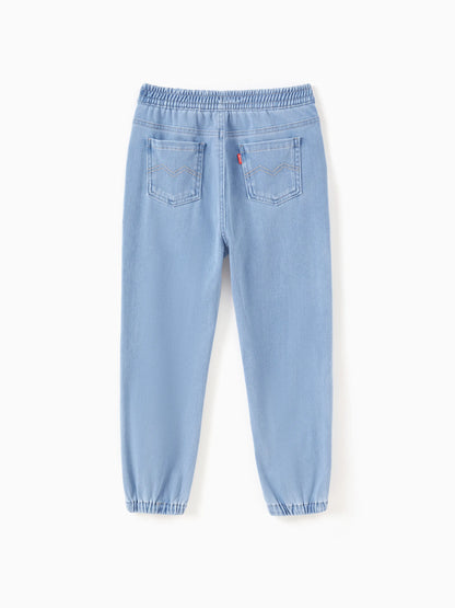 Kids Elastic Waist Denim Pants Soft Stretch Comfortable Everyday Jeans with Pockets Light Blue