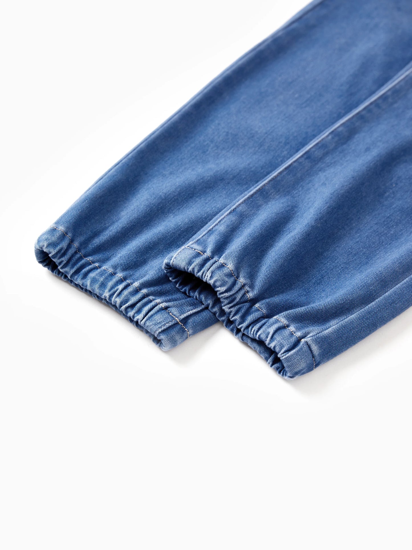 Kids Elastic Waist Denim Pants Soft Stretch Comfortable Everyday Jeans with Pockets Blue