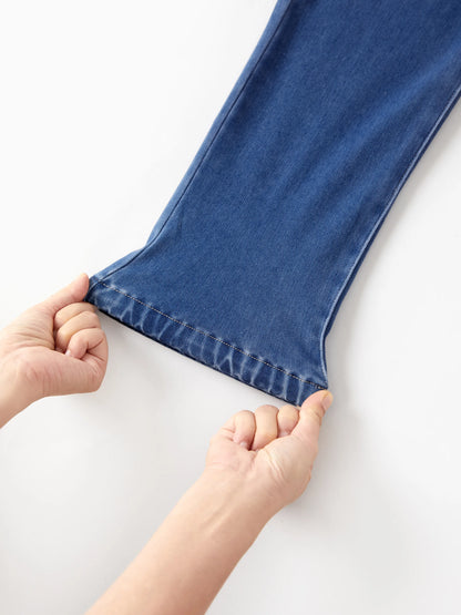 Kids Elastic Waist Denim Pants Soft Stretch Comfortable Everyday Jeans with Pockets Blue