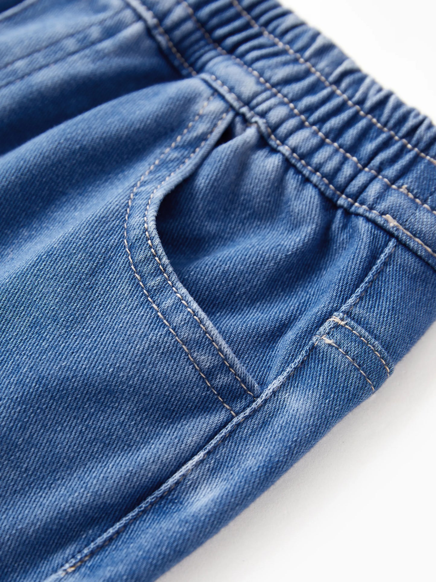 Kids Elastic Waist Denim Pants Soft Stretch Comfortable Everyday Jeans with Pockets Blue