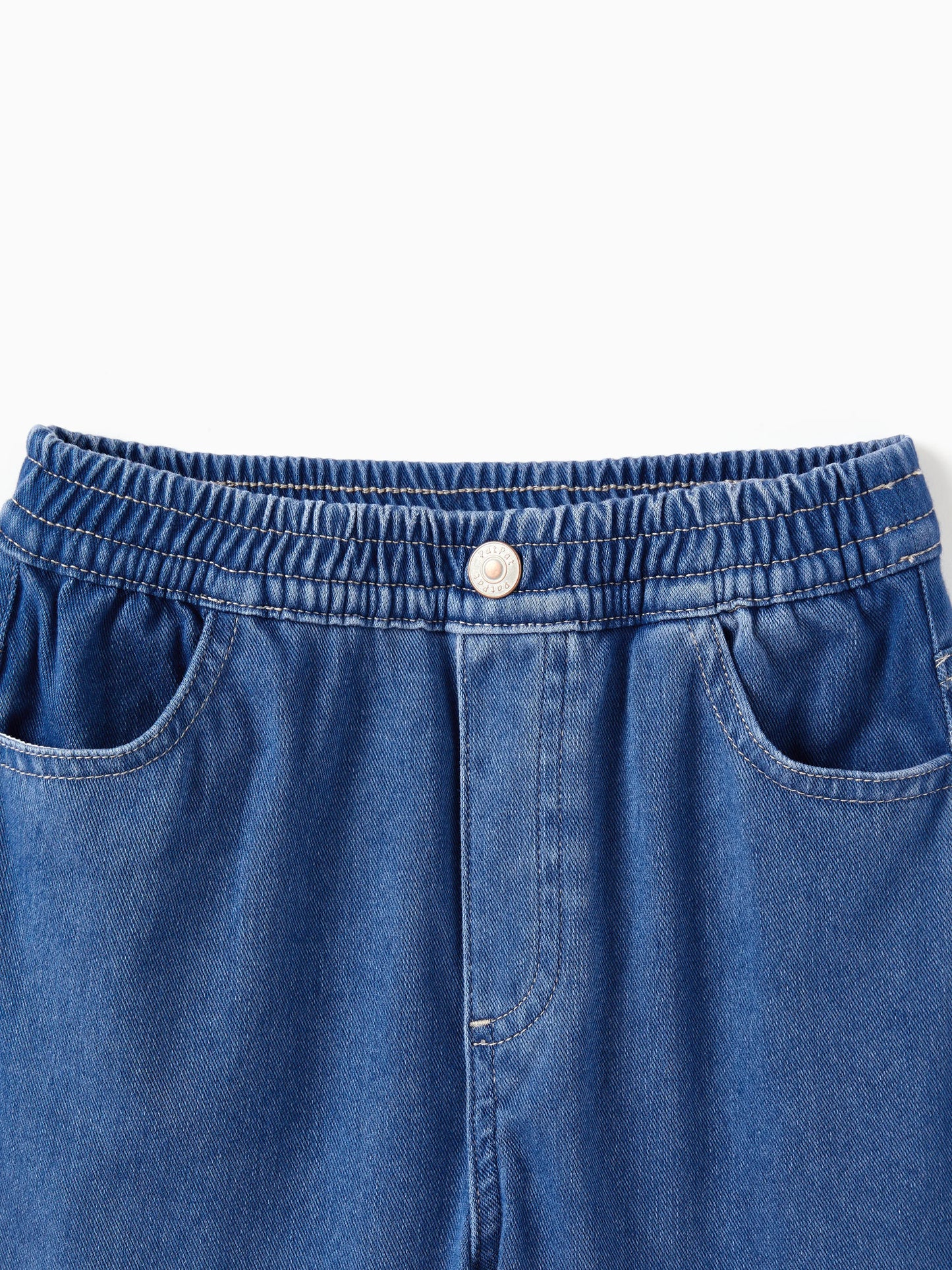 Kids Elastic Waist Denim Pants Soft Stretch Comfortable Everyday Jeans with Pockets Blue