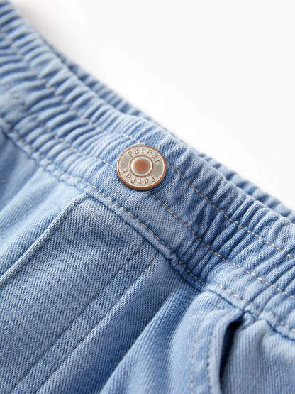 Kids Elastic Waist Denim Pants Soft Stretch Comfortable Everyday Jeans with Pockets Light Blue