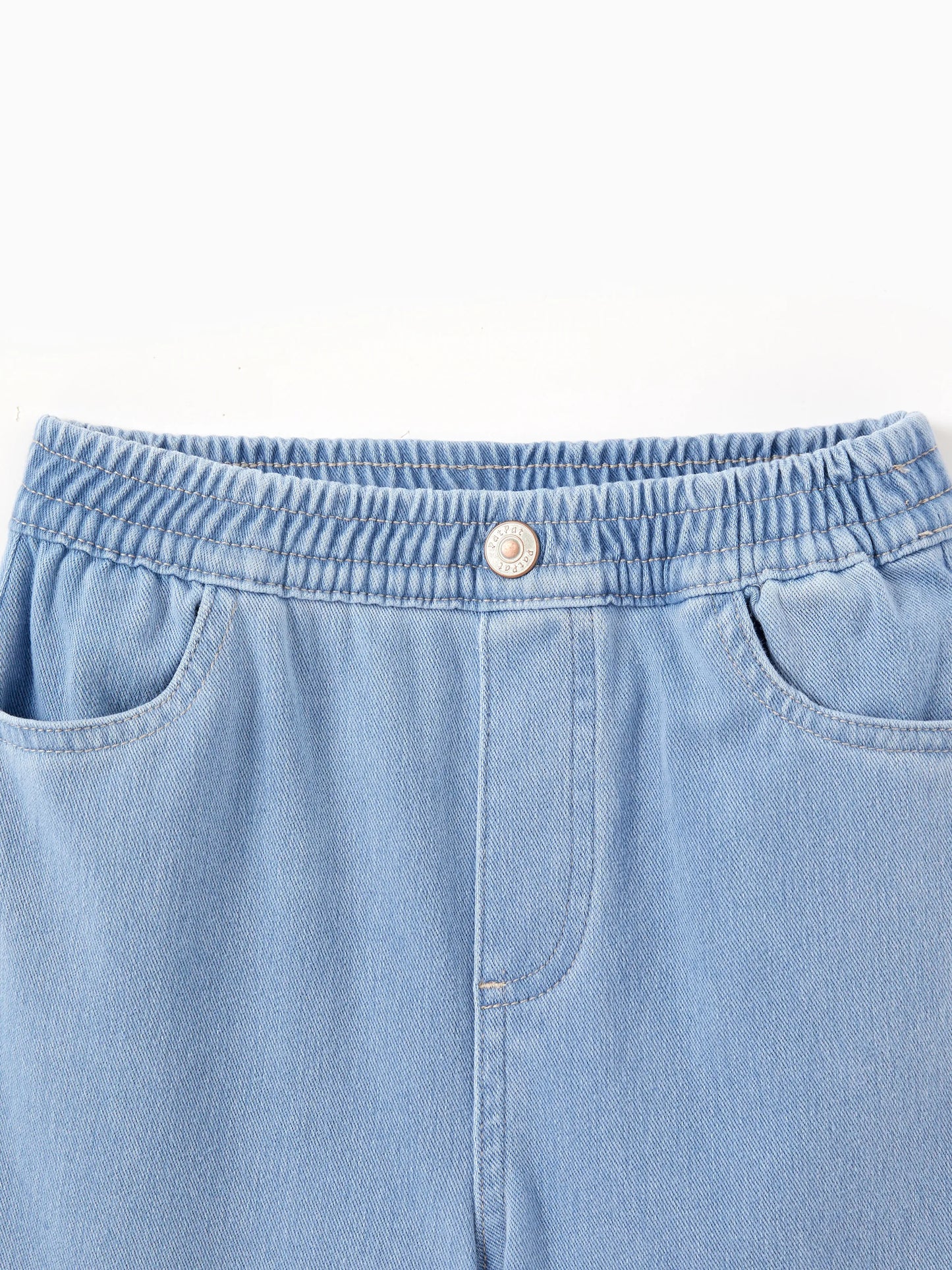 Kids Elastic Waist Denim Pants Soft Stretch Comfortable Everyday Jeans with Pockets Light Blue