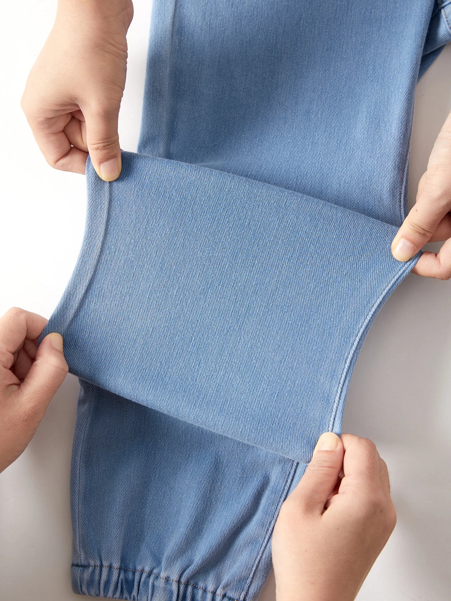 Kids Elastic Waist Denim Pants Soft Stretch Comfortable Everyday Jeans with Pockets Light Blue