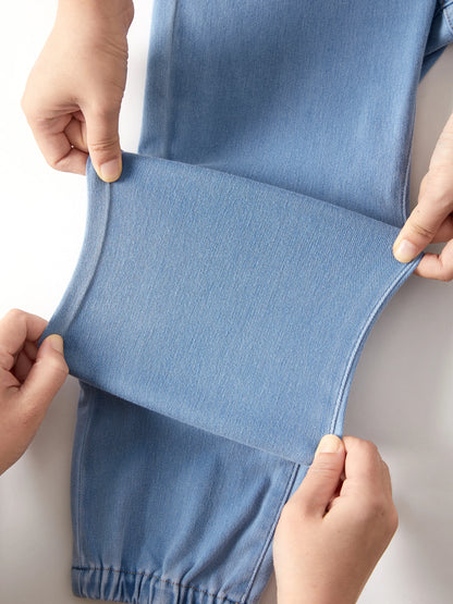 Kids Elastic Waist Denim Pants Soft Stretch Comfortable Everyday Jeans with Pockets Light Blue
