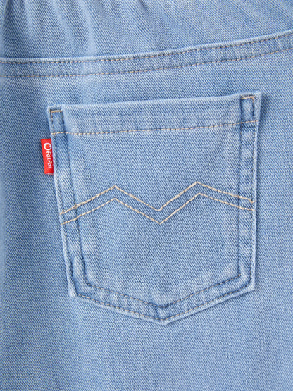 Kids Elastic Waist Denim Pants Soft Stretch Comfortable Everyday Jeans with Pockets Light Blue