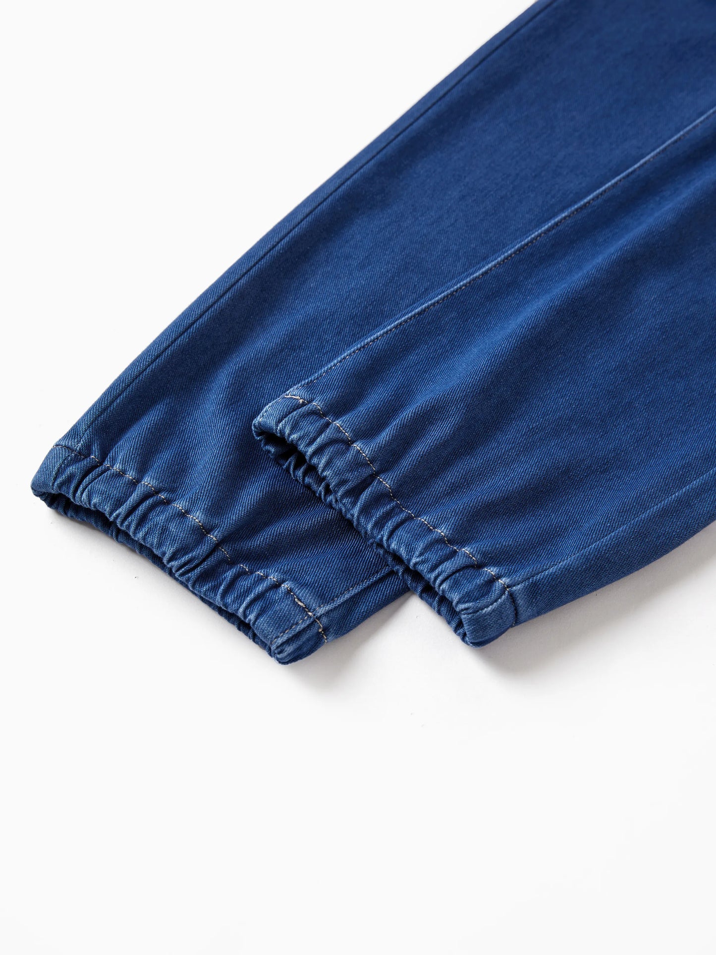 Kids Elastic Waist Denim Pants Soft Stretch Comfortable Everyday Jeans with Pockets Deep Blue