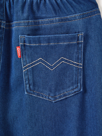 Kids Elastic Waist Denim Pants Soft Stretch Comfortable Everyday Jeans with Pockets Deep Blue