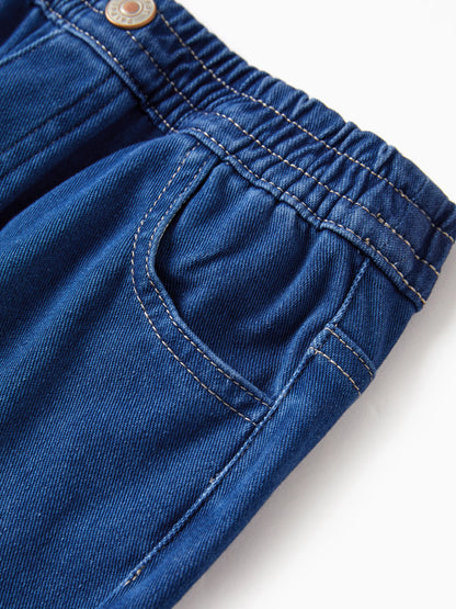 Kids Elastic Waist Denim Pants Soft Stretch Comfortable Everyday Jeans with Pockets Deep Blue