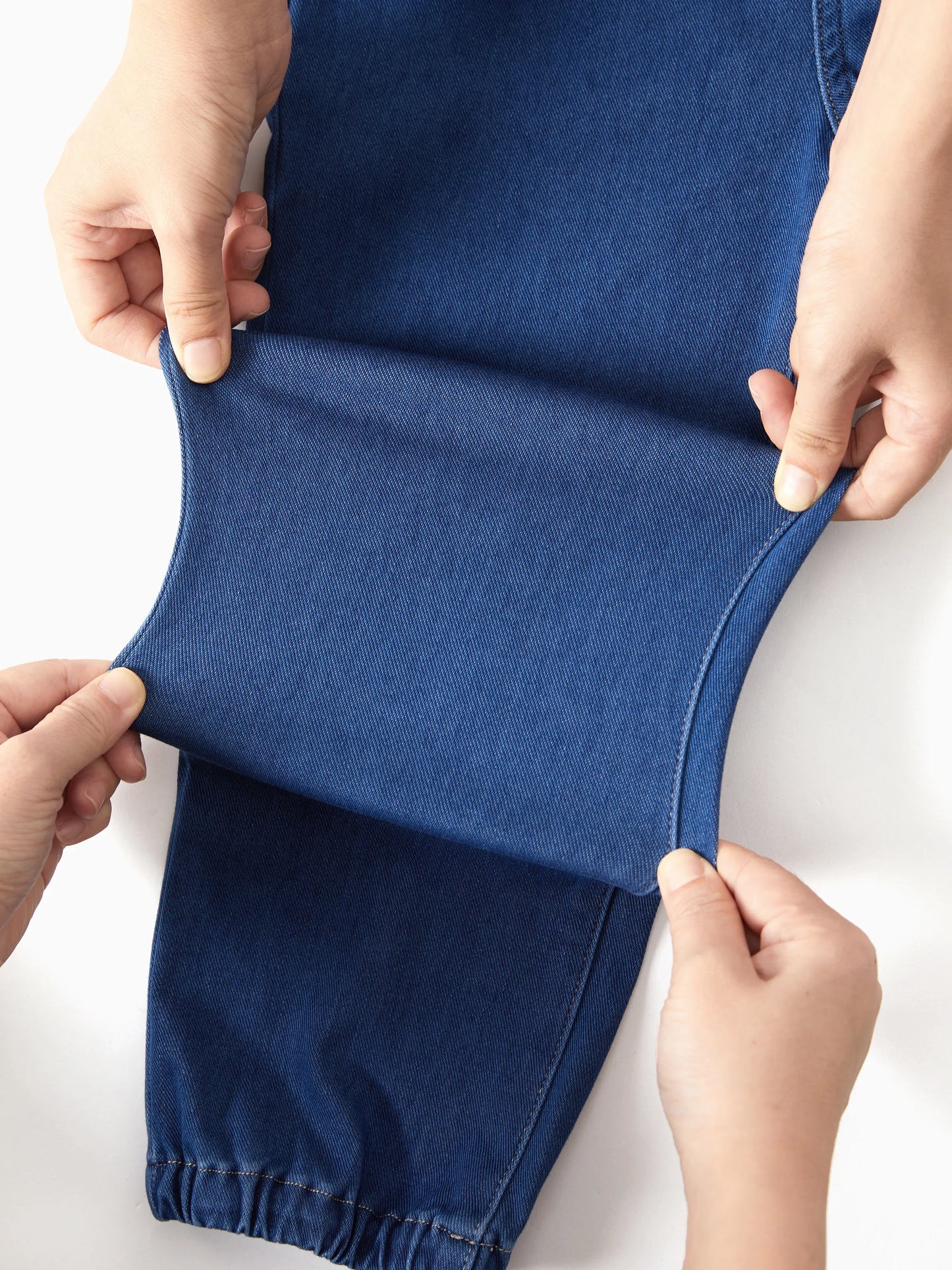 Kids Elastic Waist Denim Pants Soft Stretch Comfortable Everyday Jeans with Pockets Deep Blue