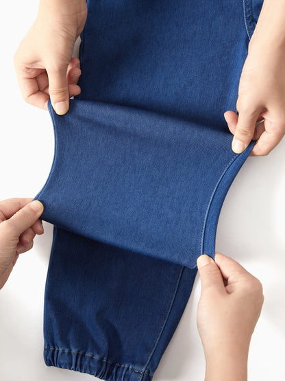 Kids Elastic Waist Denim Pants Soft Stretch Comfortable Everyday Jeans with Pockets Deep Blue