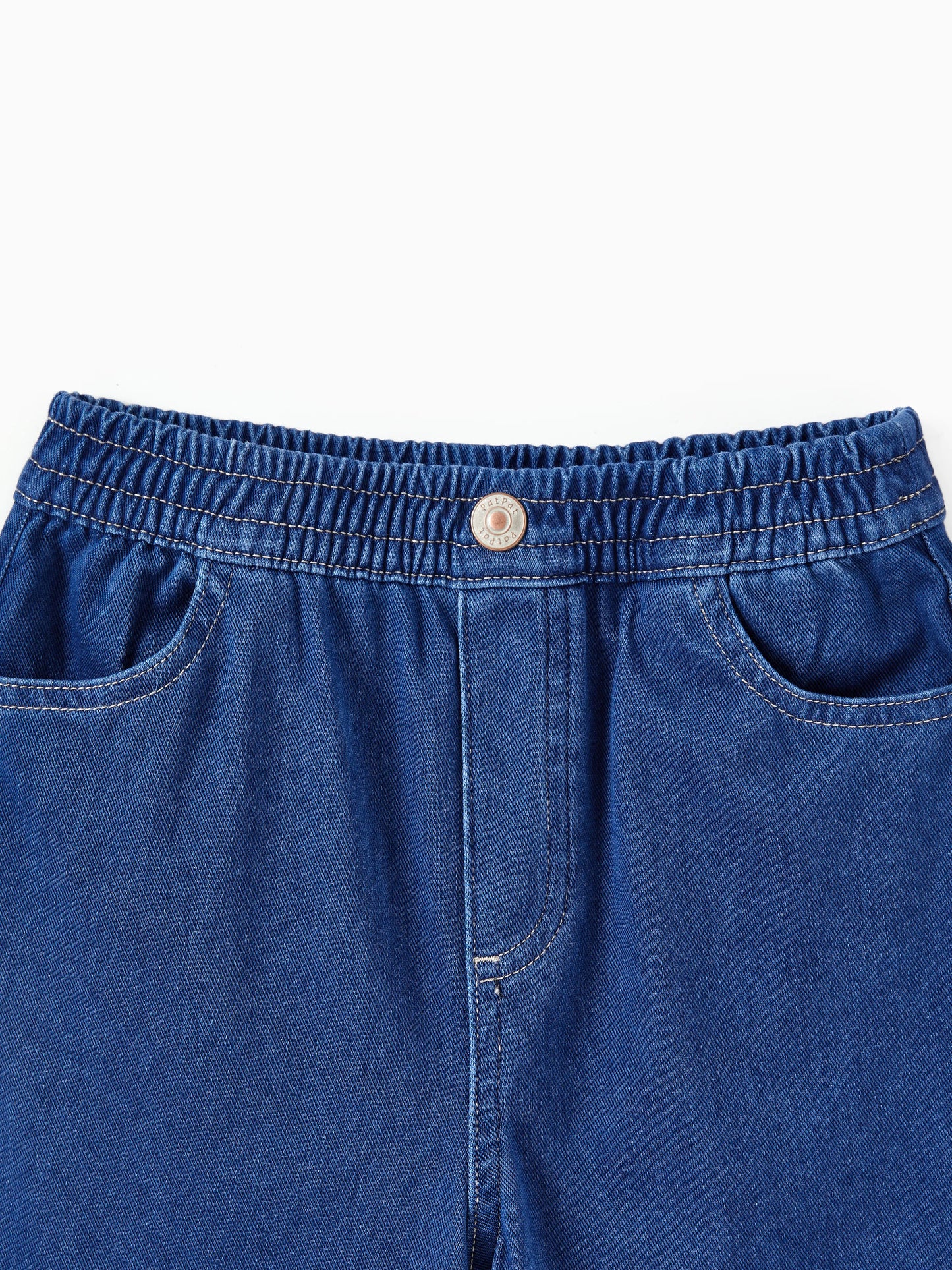 Kids Elastic Waist Denim Pants Soft Stretch Comfortable Everyday Jeans with Pockets Deep Blue