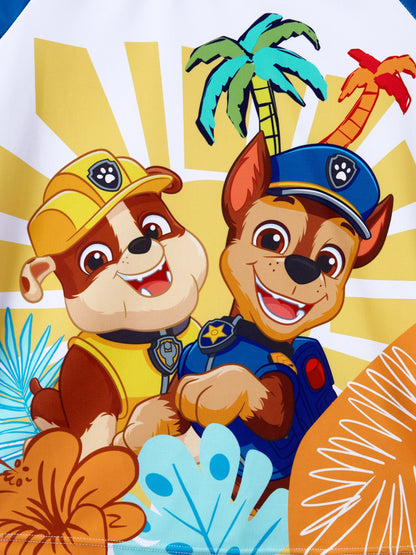 PAW Patrol Toddler Boys 2pcs Chase/Rubble UPF50+ Animal Pattern Tops and Trunks Swimsuit Deep Blue